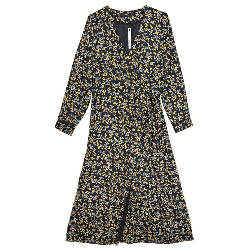 NWT CAARA DARK FLORAL WRAP DRESS ESSENTIAL URBAN BLACK  LARGE